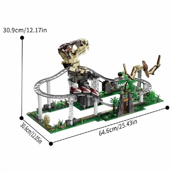 1291 PCS Dinosaur Roller Coaster Building Blocks Fairground Amusement Park DIY Assembly Model Bricks Toy Birthday Christmas Gifts for Kids