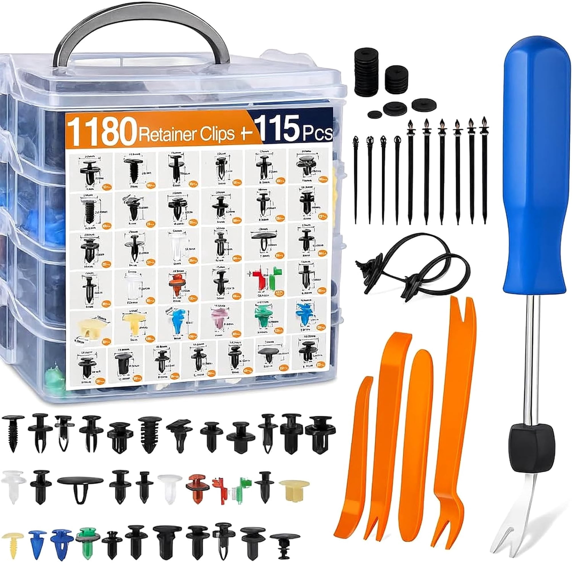 1295PCS Universal Car Bumper Retainer Clips Kit – Auto Plastic Push Rivets & Fasteners Assortment, Door Trim Panel and Fender Clips for GM, Ford, Toyota, Honda & Chrysler
