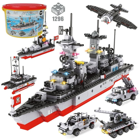 EXERCISE N PLAY 1296-Piece Aircraft Carrier Building Toys Set, Military Building Block, STEM Toy