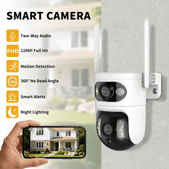 1296P Full HD Dual Eye Gun Ball Linkage Monitoring Camera, Panoramic & detail Dual Camera Home Surveillance Camera