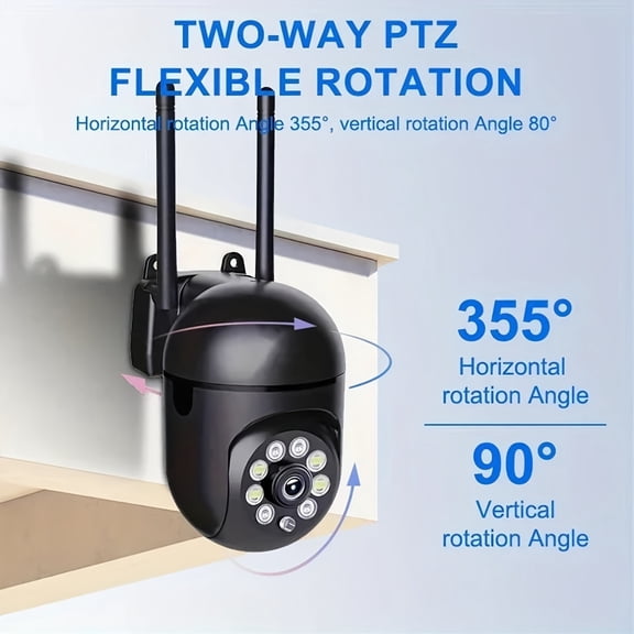1296P WiFi security camera, 355 view and two-way audio. Equipped with color night vision, AI detection and IP54 protection, suitable for indoor and outdoor monitoring.