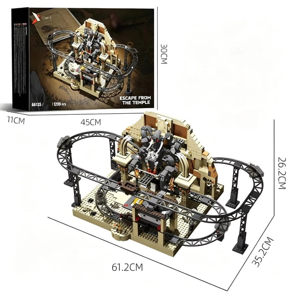 1299PCS Ancient Tomb Roller Coaster Building Blocks Circular Track Mine Cart Temple Scene Model Bricks Desktop Ornament Toy Gift