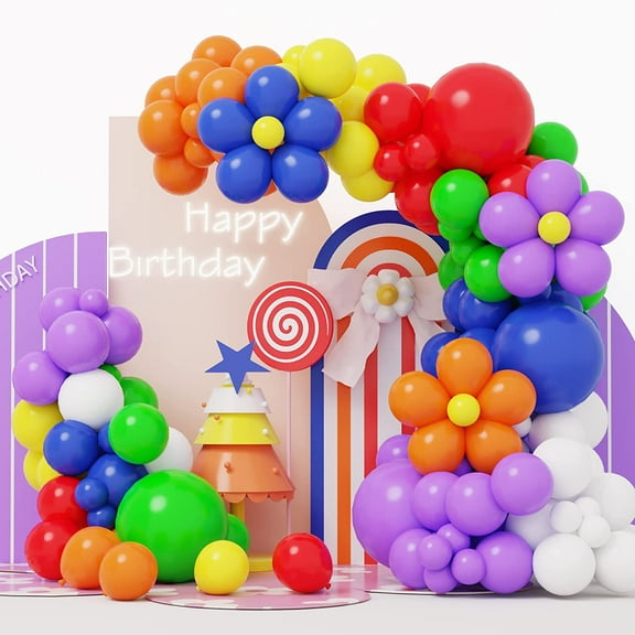 129pcs Rainbow Balloon Arch Kit Assorted Colors 18 12 10 5 Inch, Colorful Balloons for Baby Shower Encanto Birthday House Themed Decoration with Plum Clip