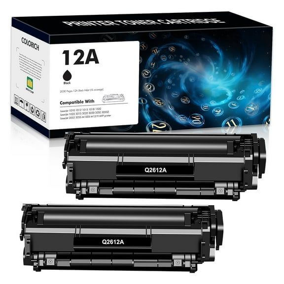 12A Black Toner Cartridges Compatible for HP 12A Q2612A Laserjet 1020 3015 1018 1012 1015 1010 1022 3020 3030 3050 3050Z 3052 3055 MFP M1319 MFP Printers | 2-Pack Q2612D Ink