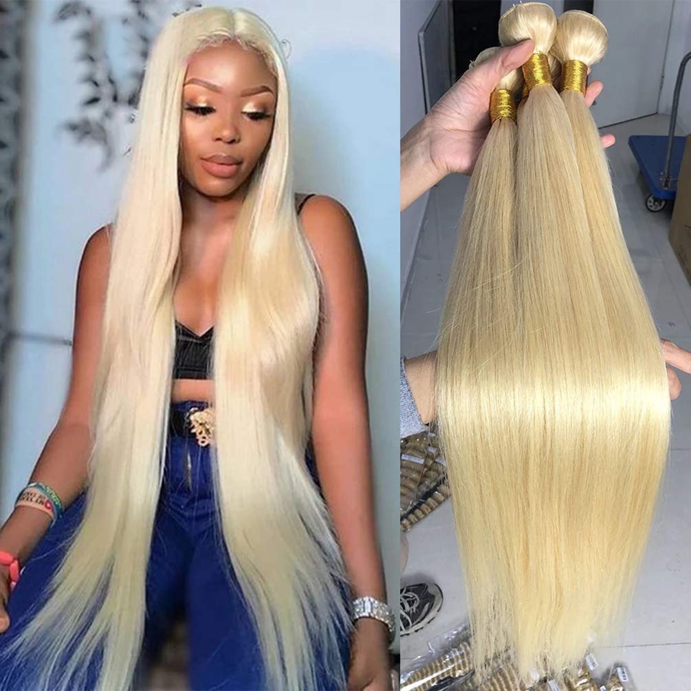 12A Human Hair Bundle 613 Blonde 20 22 24 Inch 3 Straight Bundle Real Hair Unprocessed Brazilian Remy Undyed Perm Hairpiece Hair Growth Quick Weave Shiny Bundle