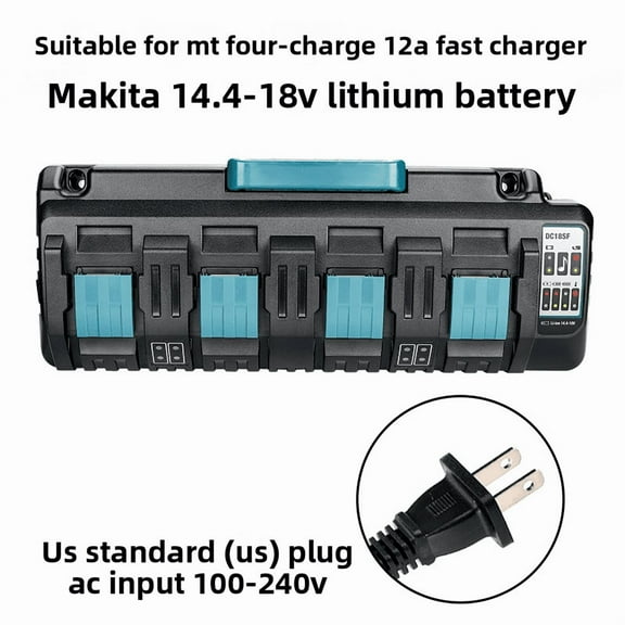 12A Rapid Charger with 2 USB Ports,18V 4 Port Charger DC18SF for Makita 14.4V-18V Lithium Batteries BL1850 BL1815N BL1830 BL1840 BL1850 BL1860