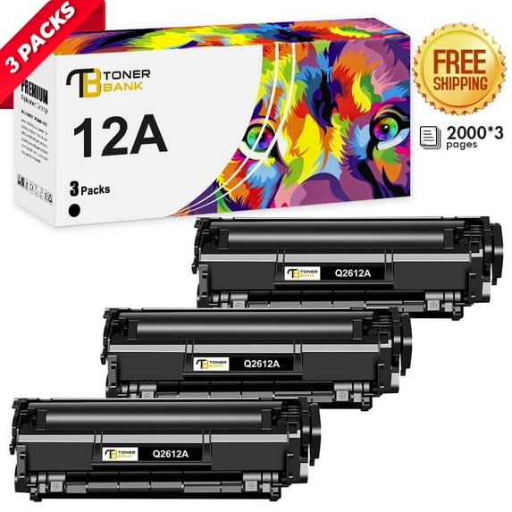12A Toner Cartridge Compatible for HP 12A Q2612A Laserjet 1012 1022 1020 1018 1022N 1010 3015 3050 3030 3052 3055 M1319F Printer Ink (3-Pack, Black)
