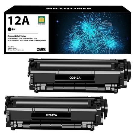 12A Toner Cartridges Compatible for HP 12A Q2612A 1020 LaserJet 1012 1018 1020 1022 1010 1015 3015 3020 3030 3050 3050Z 3052 3055 M1005 M1319 MFP Printer Ink, 2 Pack Q2612D