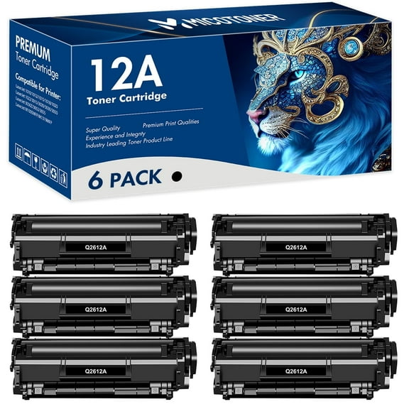 12A Toner Cartridges Compatible for HP 12A Q2612A 1022 LaserJet 1012 1018 1020 1022 1010 1015 3015 3020 3030 3050 3050Z 3052 3055 M1005 M1319 MFP Printer Ink, 6 Pack Q2612D