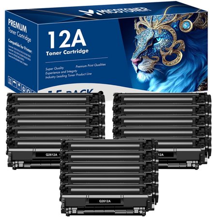 12A Toner Cartridges Compatible for HP 12A Q2612A 1022 LaserJet 1012 1018 1020 1022 1010 1015 3015 3020 3030 3050 3050Z 3052 3055 M1005 M1319 MFP Printer Ink, 15 Pack Q2612D