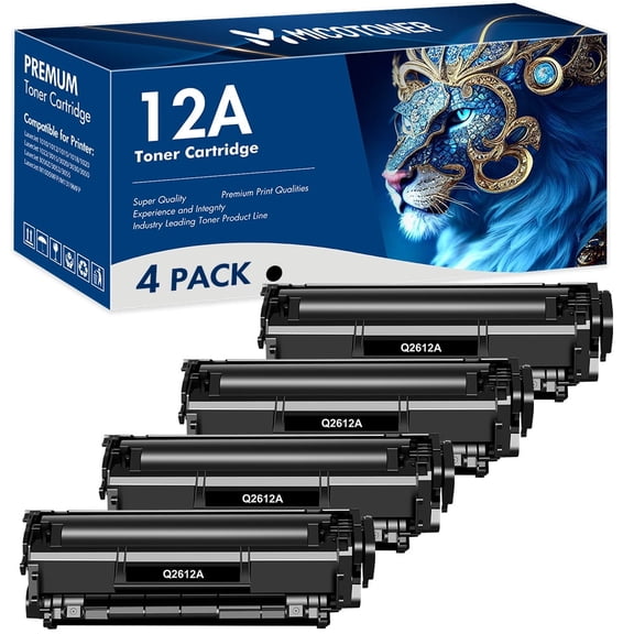 12A Toner Cartridges Compatible for HP 12A Q2612A 1018 LaserJet 1012 1018 1020 1022 1010 1015 3015 3020 3030 3050 3050Z 3052 3055 M1005 M1319 MFP Printer Ink, 4 Pack Q2612D