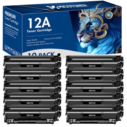 12A Toner Cartridges Compatible for HP 12A Q2612A 1022 LaserJet 1012 1018 1020 1022 1010 1015 3015 3020 3030 3050 3050Z 3052 3055 M1005 M1319 MFP Printer Ink, 10 Pack Q2612D