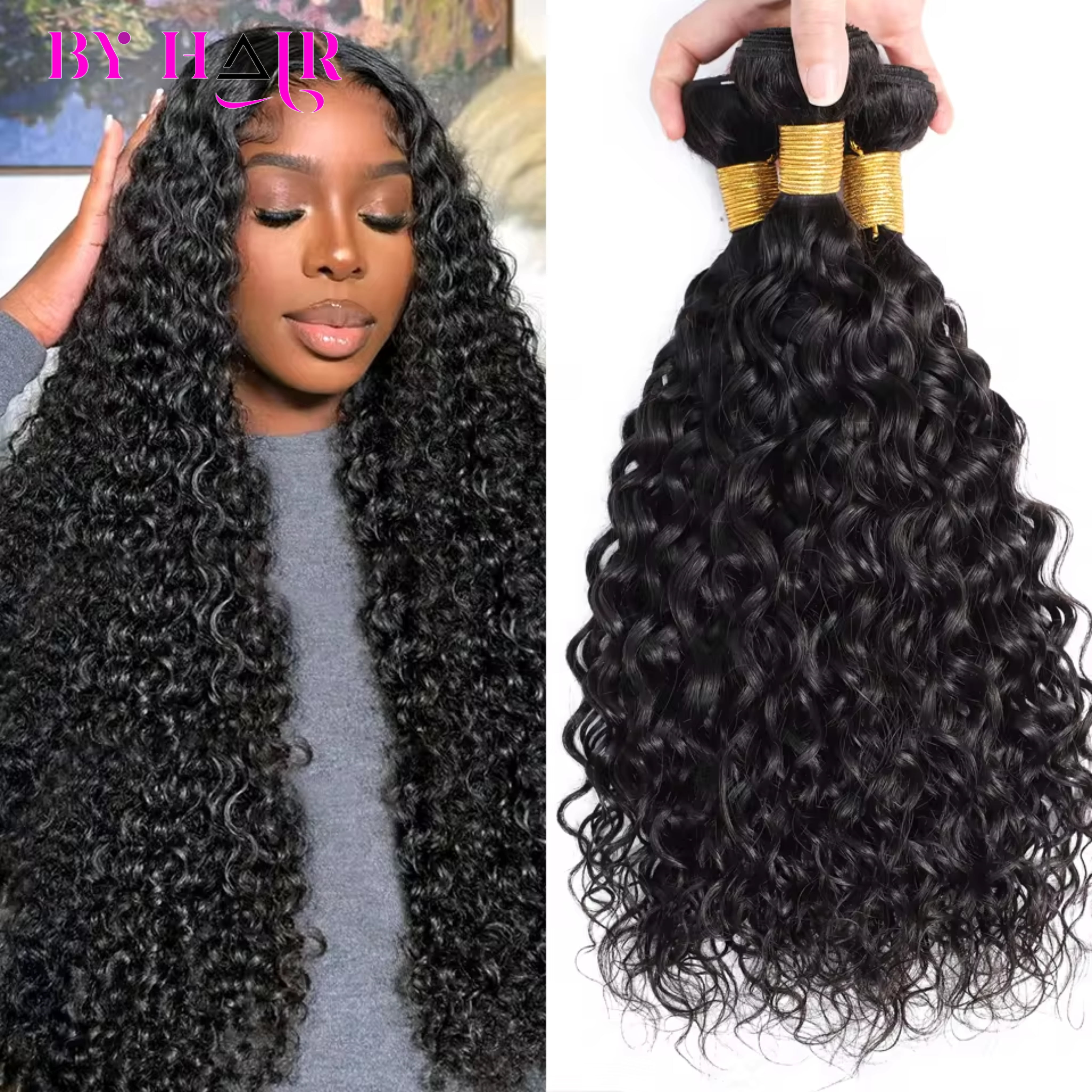 12A Water Wave Bundles Peruvian 100 Human Hair Bundles 1/3/4 Bundles Wet and Wavy Curly Hair Raw Hair Weave Extensions, Typpkmm