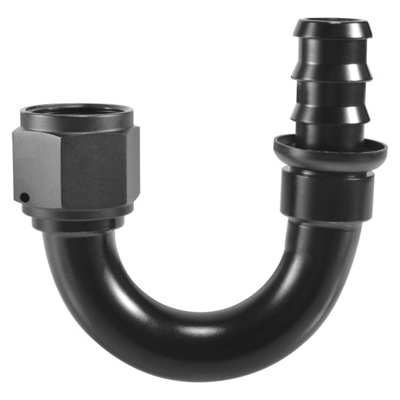 12AN 180 Degree Push Lock Hose Fitting End Adapter for Swivel Push-on Barb Rubber Fuel Line Oil Fuel Cooler Kits Reusable Hose Adaptor Anodized Aluminum U-Type Black(180 Degree,AN12)