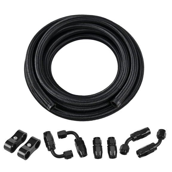SPEEDWOW 12AN Fuel Line Kit,AN12 Braided Nylon Fuel Hose CPE 10FT Black