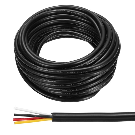 12AWG Electrical Wire 4 Conductors 20FT/6.1m UL2464 Power Cable Flexible Extension Signal Signal Cable Black for LED Strips Lamps Lighting Power Supply