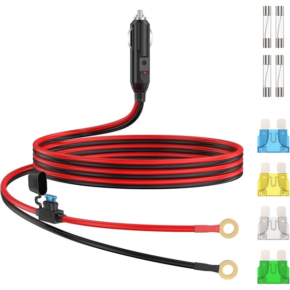 12AWG Heavy Duty Cigarette Lighter Plug, 10FT Cigarette Lighter Male Plug Adapter Charger Cable with LED Light and Fuse Box, Male Plug Cigarette Lighter Adapter for Car Inverter, Air Pump