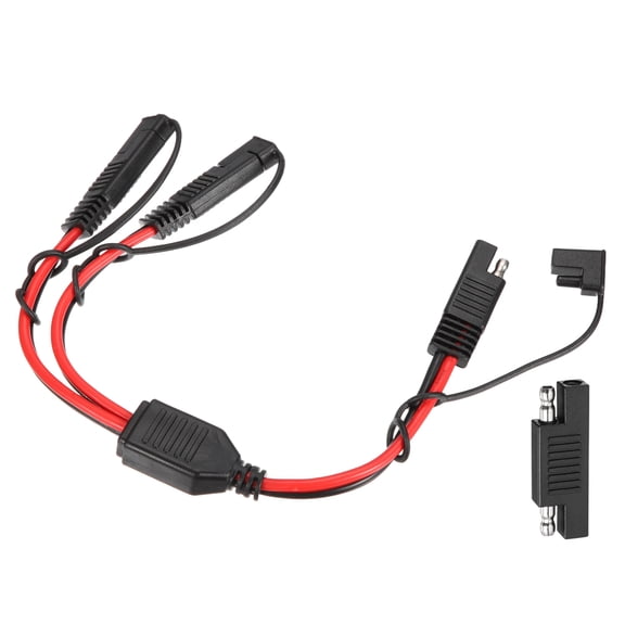 12AWG SAE Y Splitter Connector Cable, 1 to 2 SAE Extension Cable 0.8 ft with Waterproof Caps & Polarity Reverse Adapter for Solar Panel