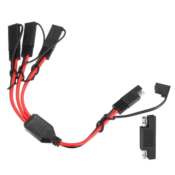 12AWG SAE Y Splitter Connector Cable, 1 to 3 SAE Extension Cable 0.8 ft with Waterproof Caps & Polarity Reverse Adapter for Solar Panel