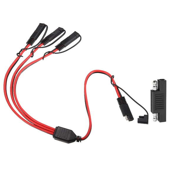 12AWG SAE Y Splitter Connector Cable, 1 to 3 SAE Extension Cable 1.8 ft with Waterproof Caps & Polarity Reverse Adapter for Solar Panel