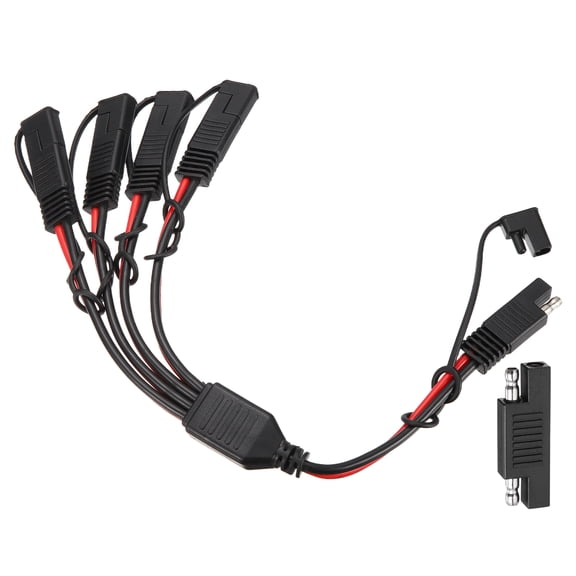 12AWG SAE Y Splitter Connector Cable, 1 to 4 SAE Extension Cable 0.8 ft with Waterproof Caps & Polarity Reverse Adapter for Solar Panel