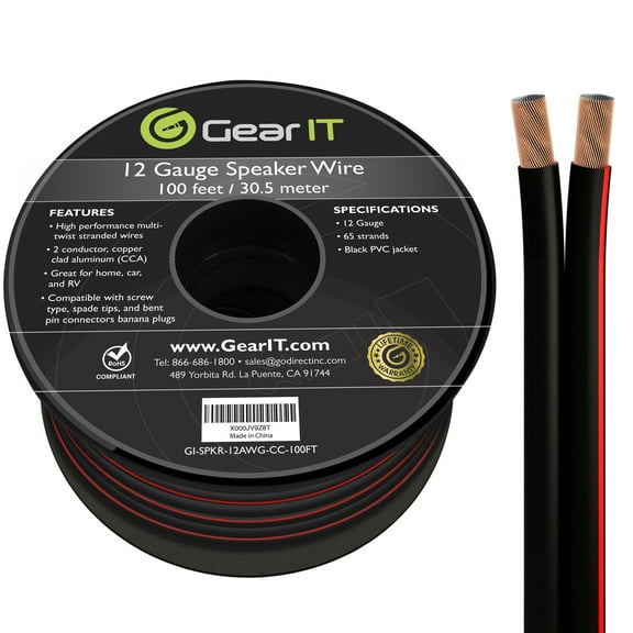 12AWG Speaker Wire, GearIT Pro Series 12 Gauge Speaker Wire Cable (100 Feet / 30 Meters) Great Use for Home Theater Speakers and Car Speakers, Black