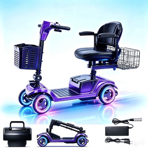 12Ah 15 Miles Electric Senior Mobility Scooter, 300W Motor 300lbs Capacity Travel Scooter with Dual Baskets, Purple