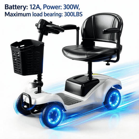 Mobility Scooter for Adults,4 Wheel Mobility Scooter,15 Miles Range,300LBS Capacity,Lightweight and Portable,with LED Headlights and Basket,Charger Included,Gifts Suitable for Elders (silver)