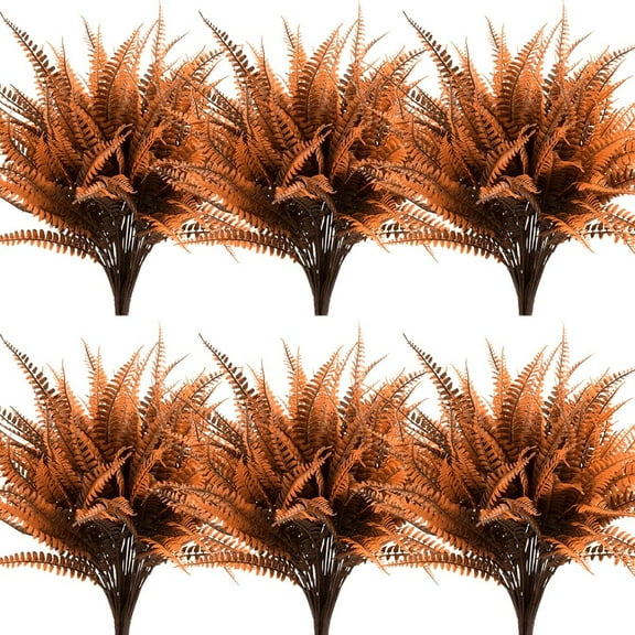 12Bundles Artificial Fall Plants Flowers Fake Boston Fern UV Resistant No Fade Brown Autumn Decorations Faux Plastic Shrubs Fall Decor Outdoor Garden Front Porch Window Thanksgiving Decoration