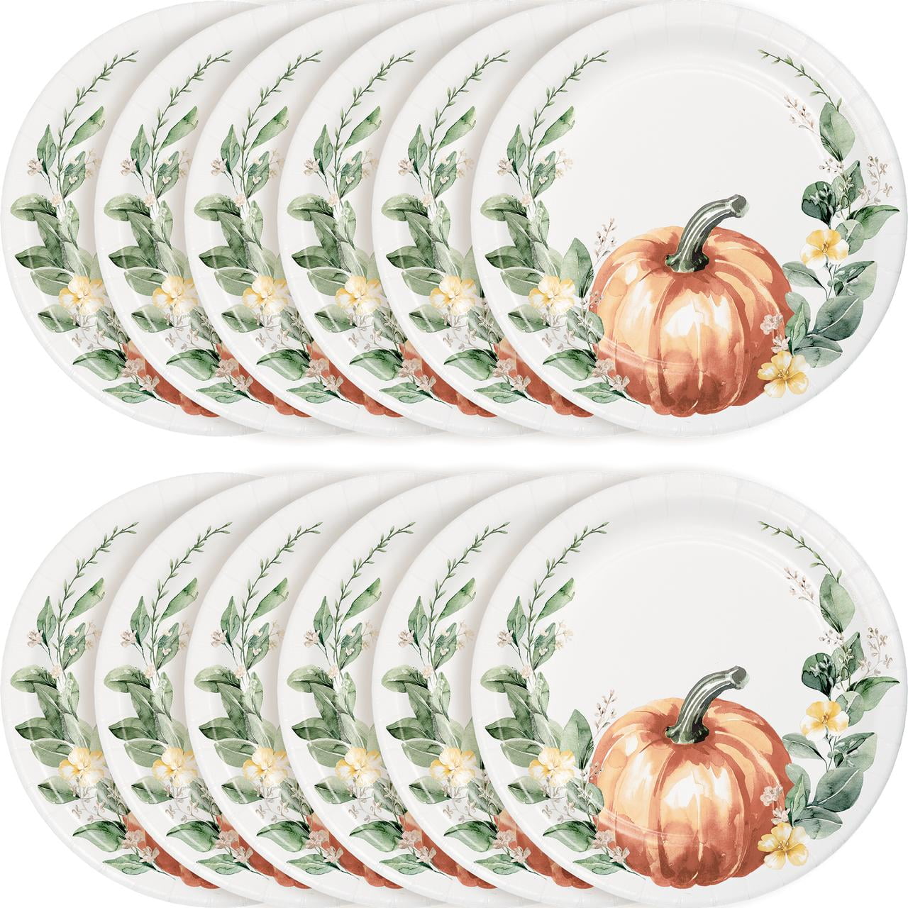 Way To Celebrate 7" Modern Multicolor Round Disposable Paper Plates, Thanksgiving, 12 Count