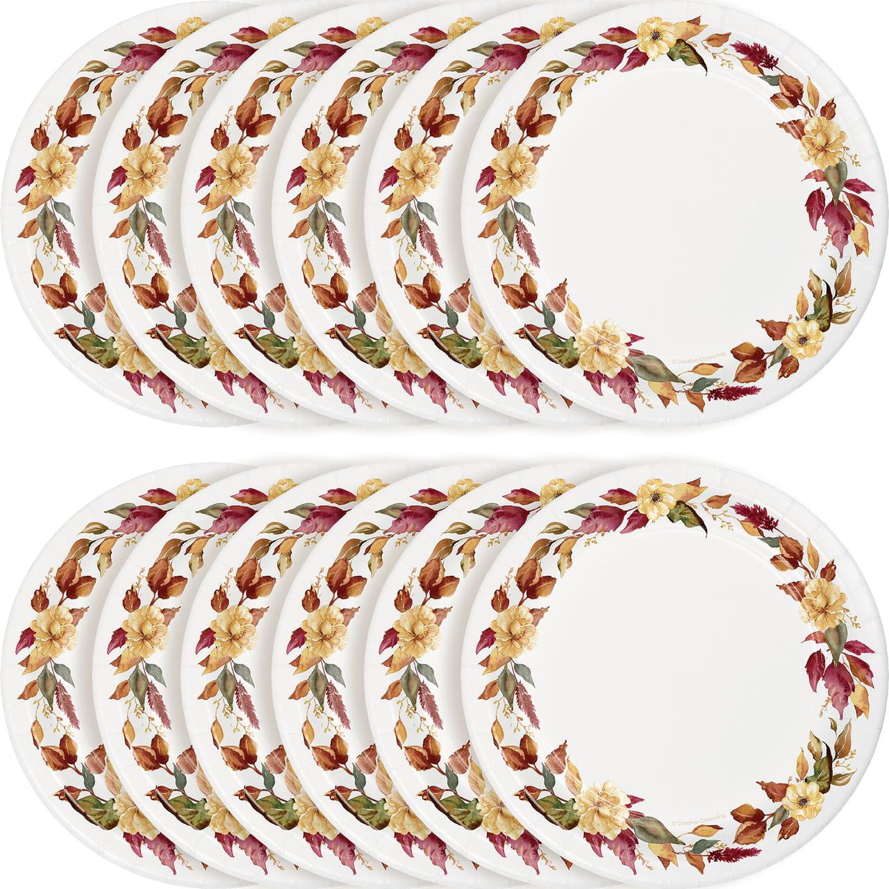 Way To Celebrate Traditional Luncheon Thanksgiving Multicolor Round Disposable Paper Plates, 7 Inch, 12 Count