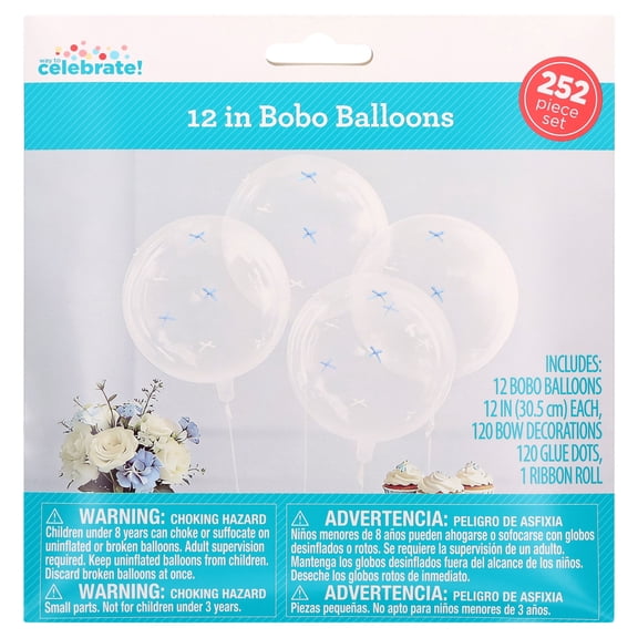 12" Clear Bobo Balloons with Bows Party Set, 252 Pieces, by Way To Celebrate