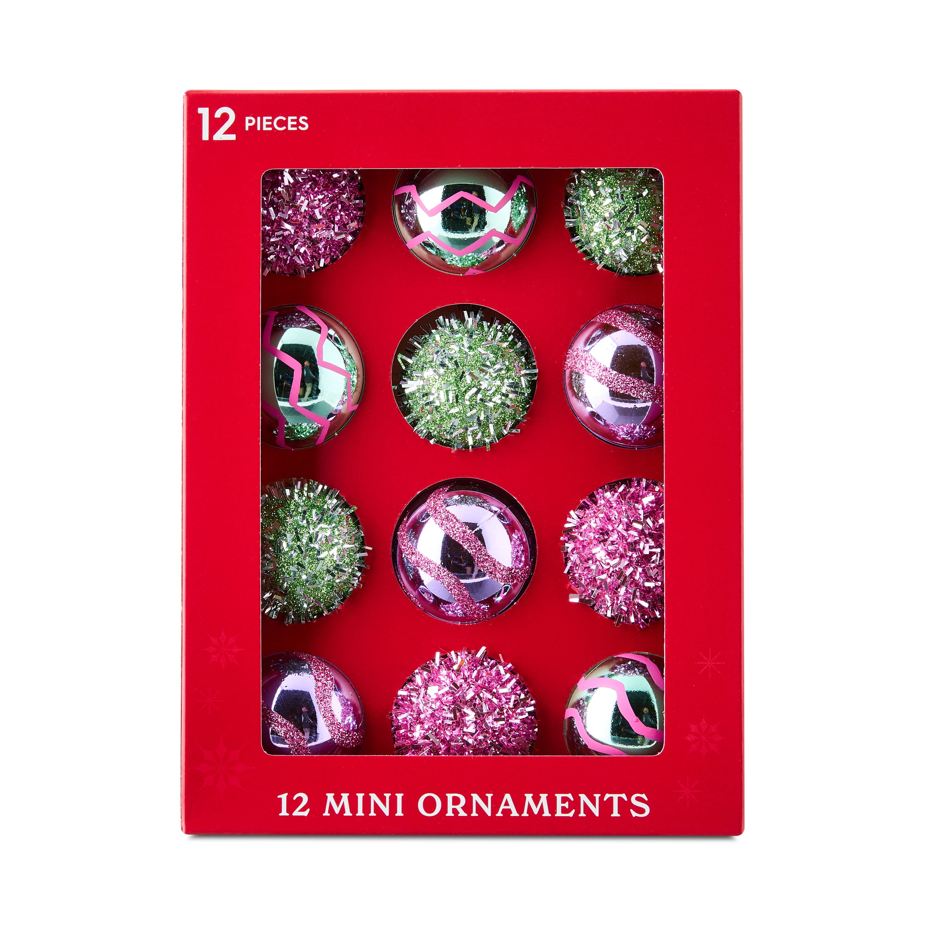 Pink and Green Mini Ball Christmas Ornaments, 12 Count, by Holiday Time