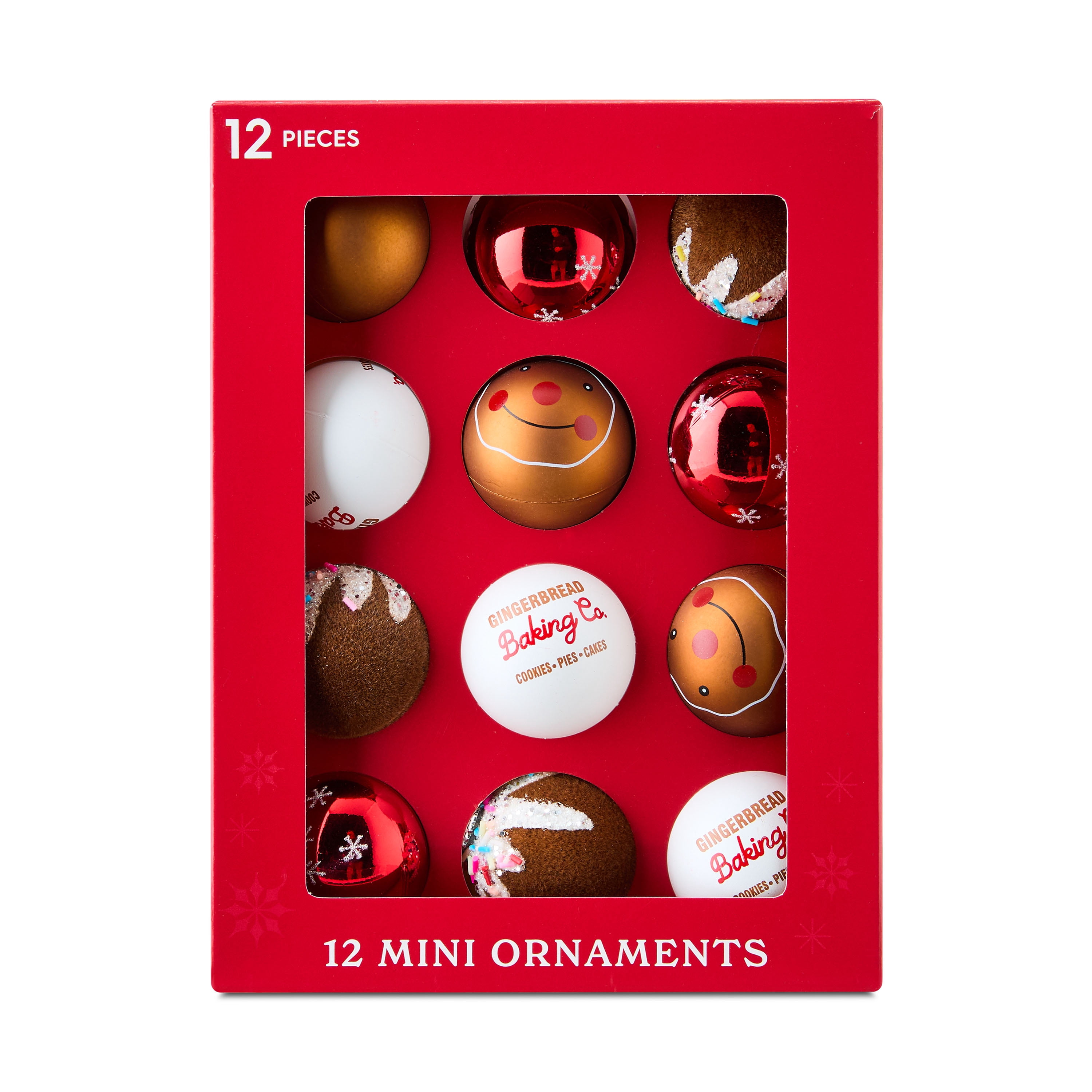 Brown and White Mini Gingerbread Christmas Ornaments, 12 Count, by Holiday Time
