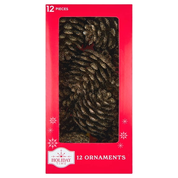 12-Count Brown Glitter Pinecone Christmas Ornaments, 2.4", by Holiday Time