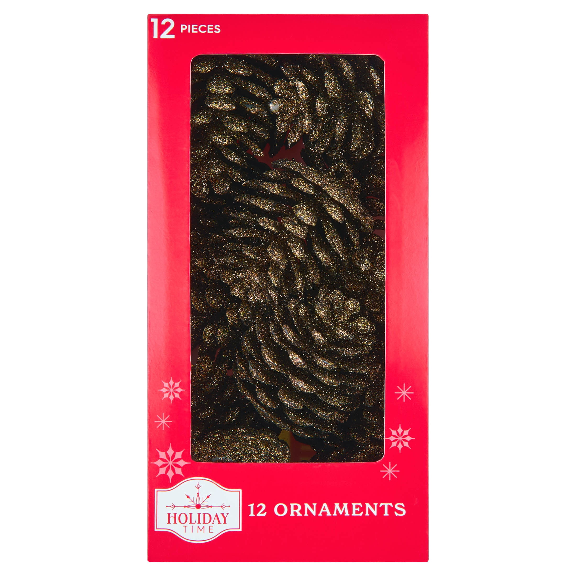 12-Count Brown Glitter Pinecone Christmas Ornaments, 2.4", by Holiday Time