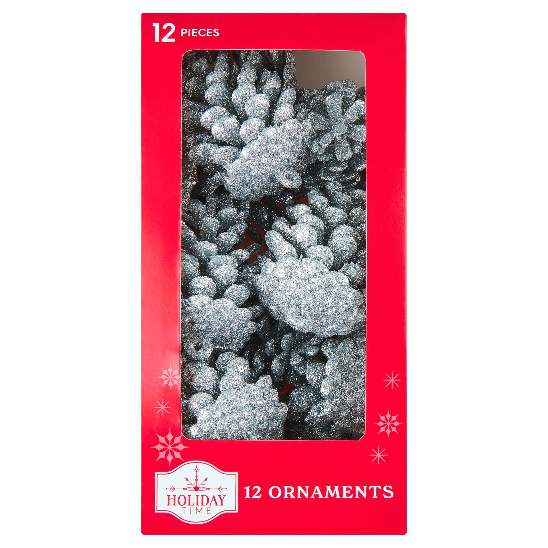 12-Count Silver Glitter Pinecone Christmas Ornaments, 2.4", by Holiday Time