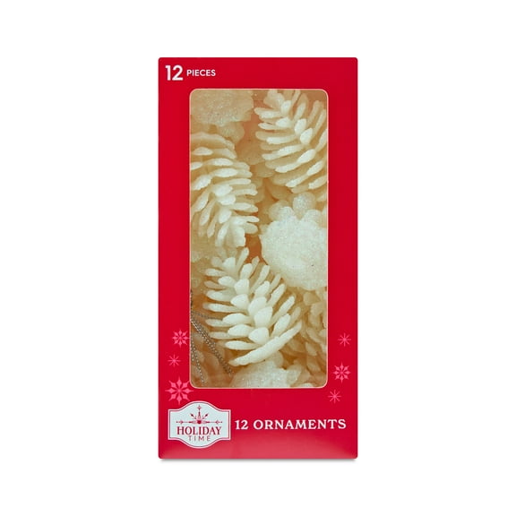 White Glitter Pinecone Christmas Ornaments, 2.4", 12 Count, by Holiday Time