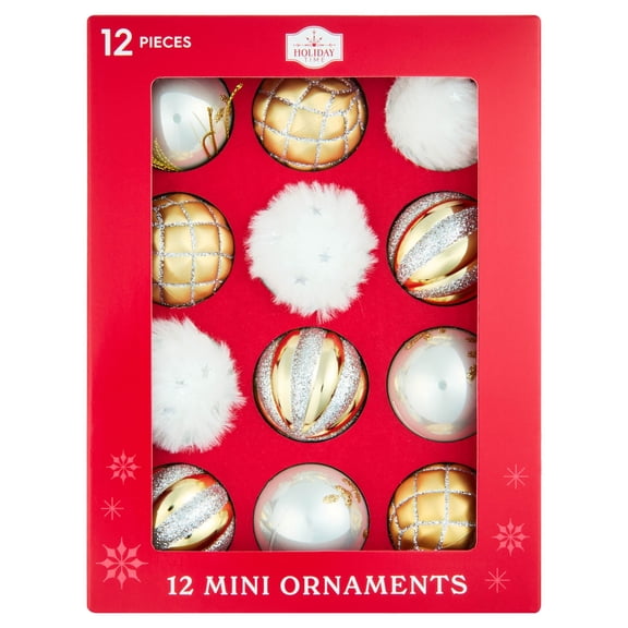12-Count Gold/Silver/White Ball Mini Christmas Ornaments, 1.8", by Holiday Time