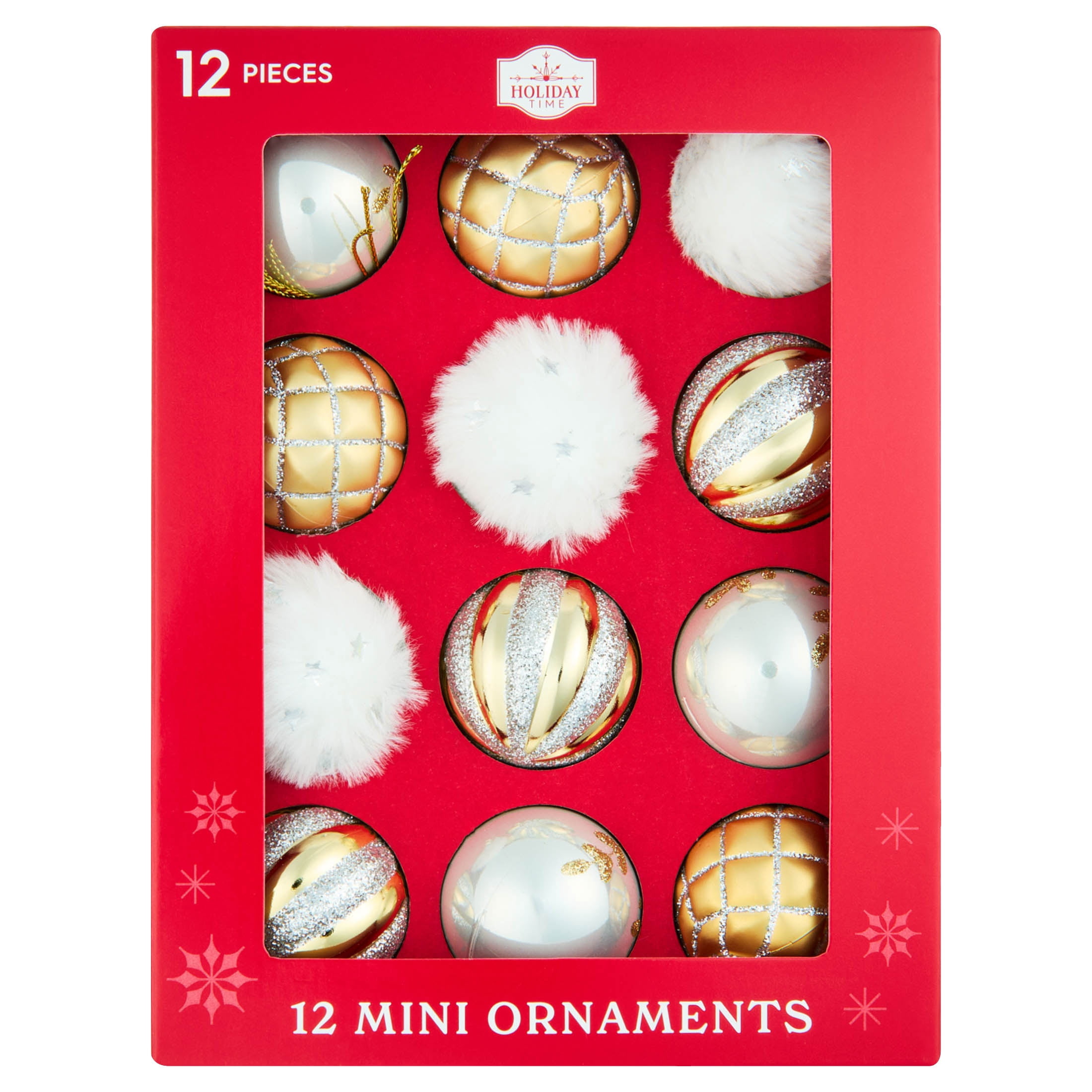 12-Count Gold/Silver/White Ball Mini Christmas Ornaments, 1.8", by Holiday Time