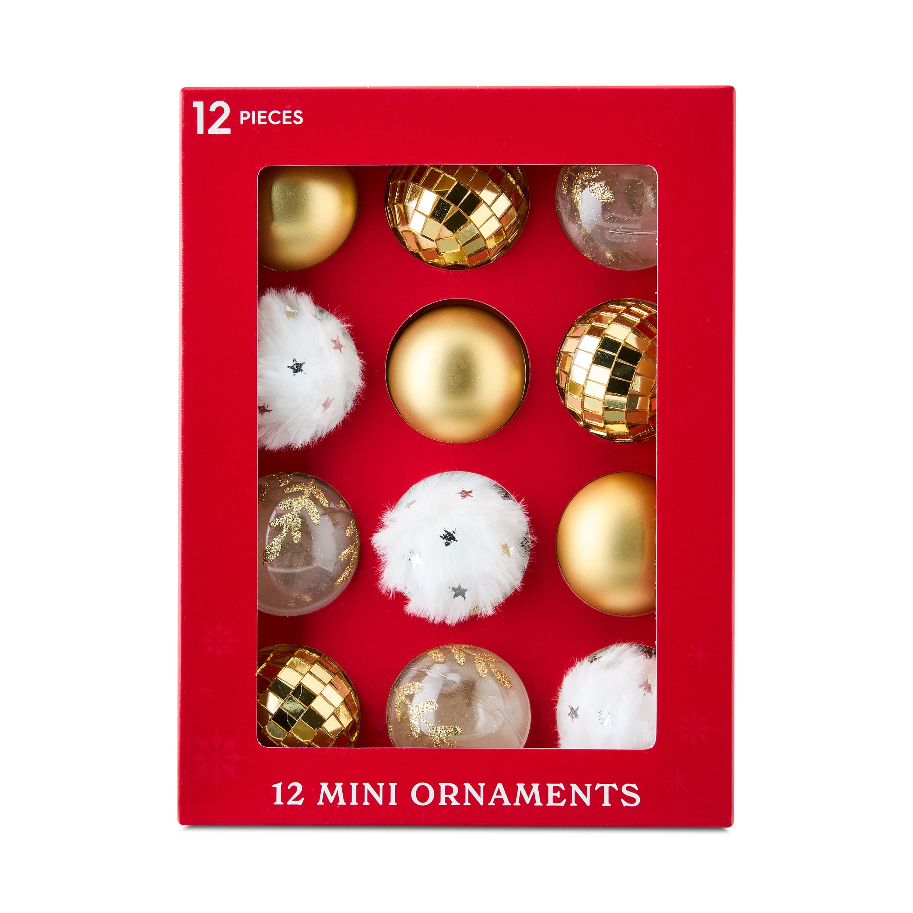 Gold and White Mini Ball Christmas Ornaments, 12 Count, by Holiday Time