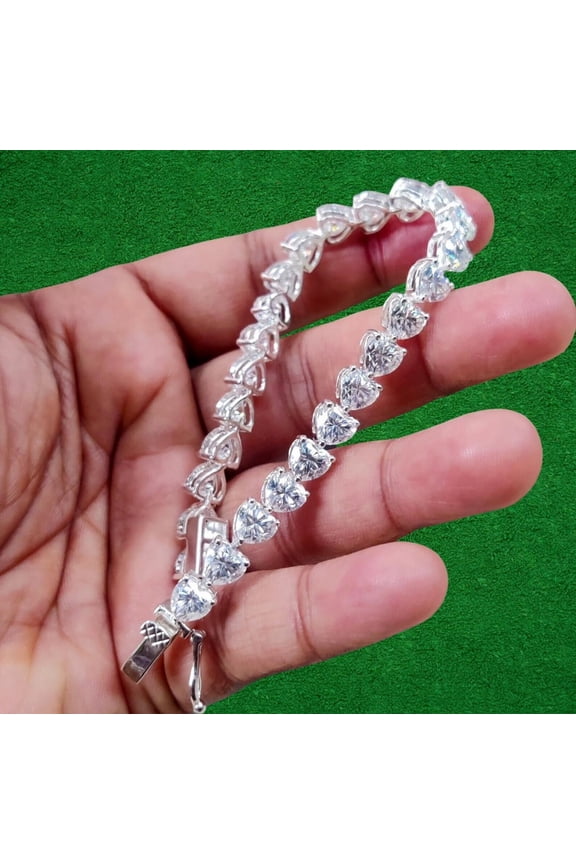 12CT Heart Shape Diamond Tennis Bracelet 14K White Gold Plated, Sparkling 925 Silver Tennis Bracelet, Elegant Jewelry Gift for Her