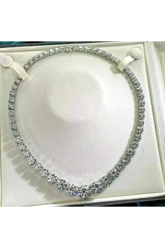 12CT Lab-Created Round Cut Diamond Women's Tennis Necklace 14K White Gold Plated
