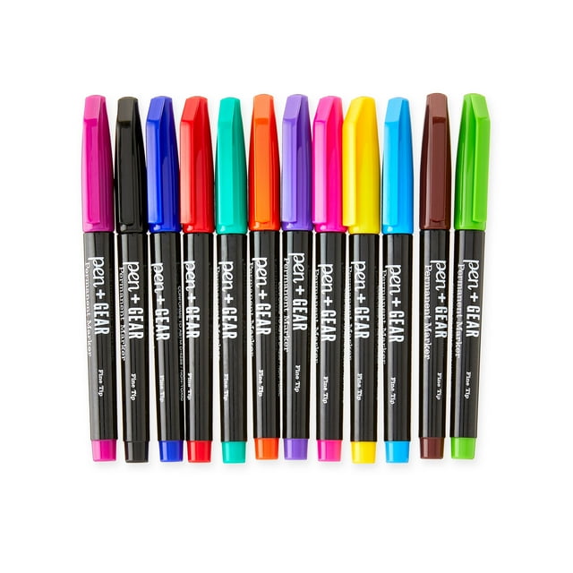 12CT Pen+Gear Permanent Markers, Assorted Colors, NonToxic