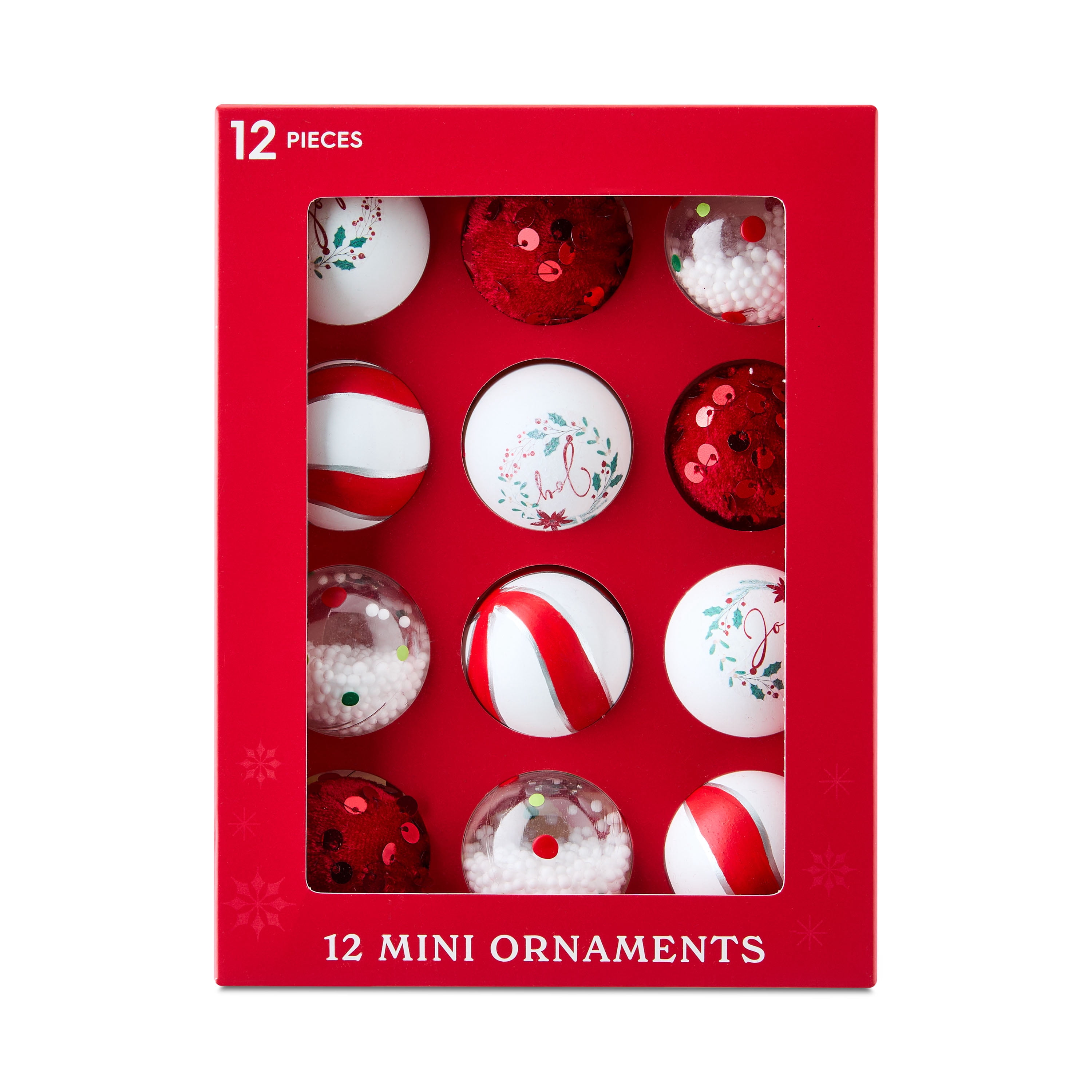Red and White Ball Mini Christmas Ornaments, 12 Count, by Holiday Time