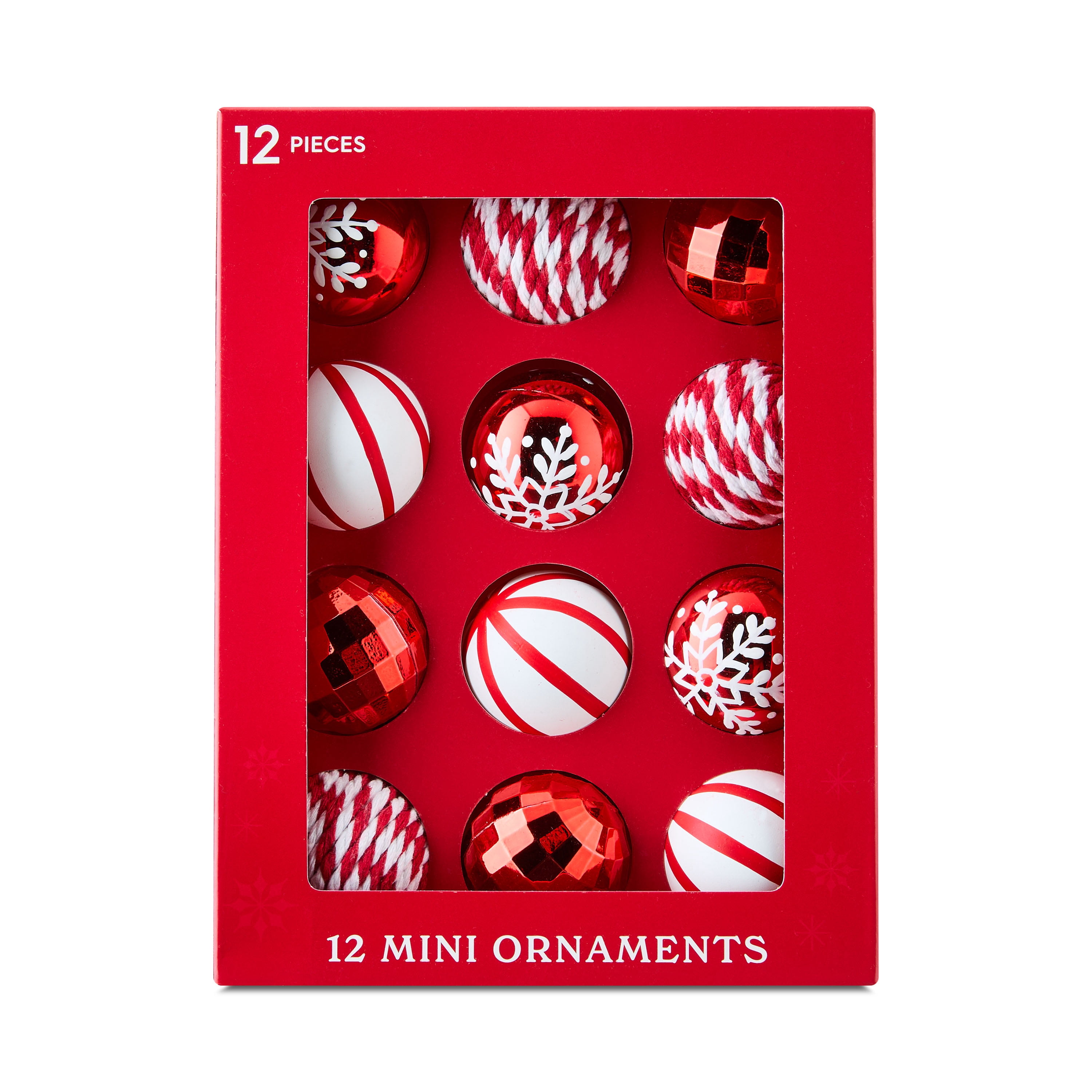 Red and White Mini Ball Christmas Ornaments, 12 Count, by Holiday Time