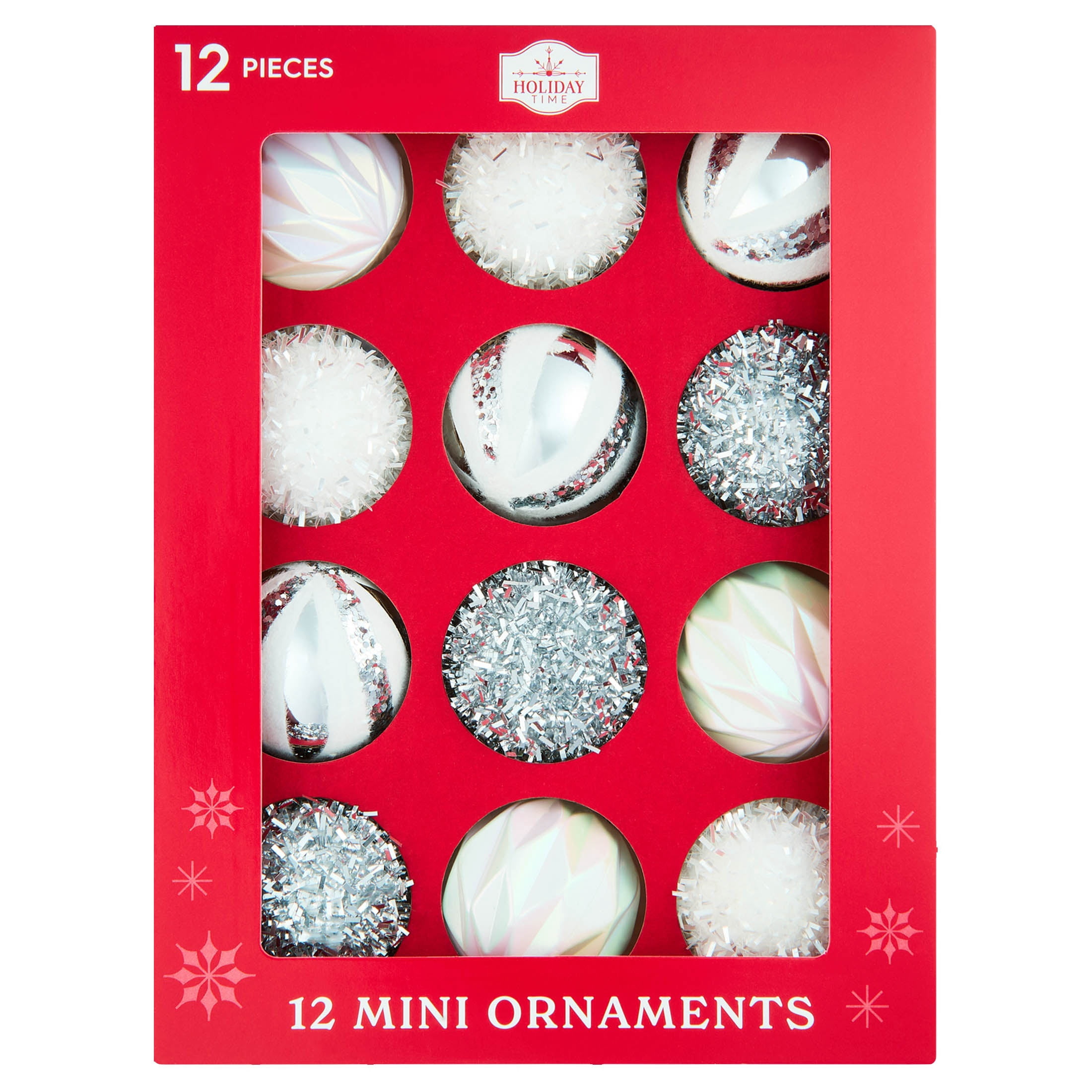 12-Count White and Silver Ball Mini Christmas Ornaments, 2", by Holiday Time