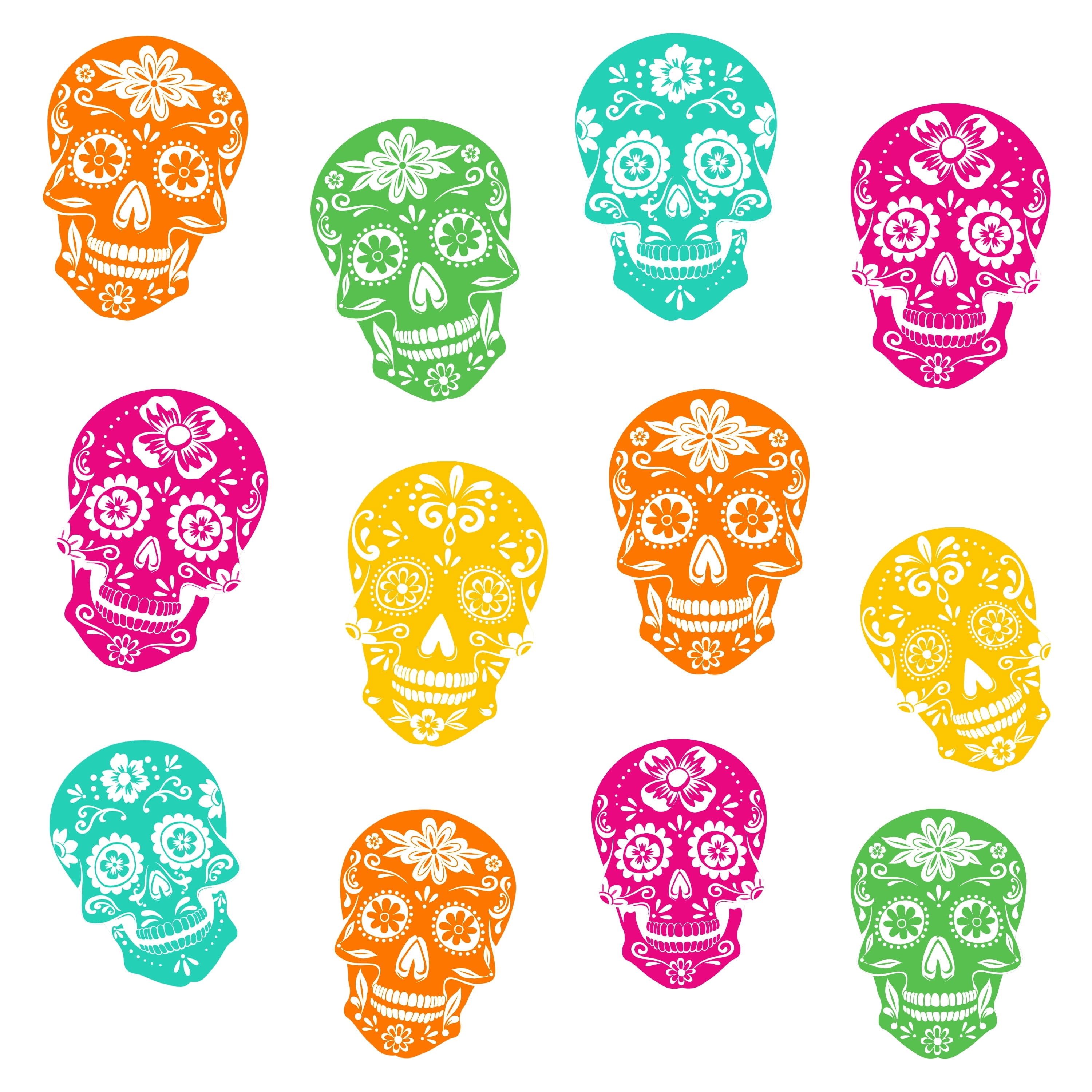 Paper Skull Cutouts Decoration, Multicolor, 12 Pieces, Halloween by Way To Celebrate