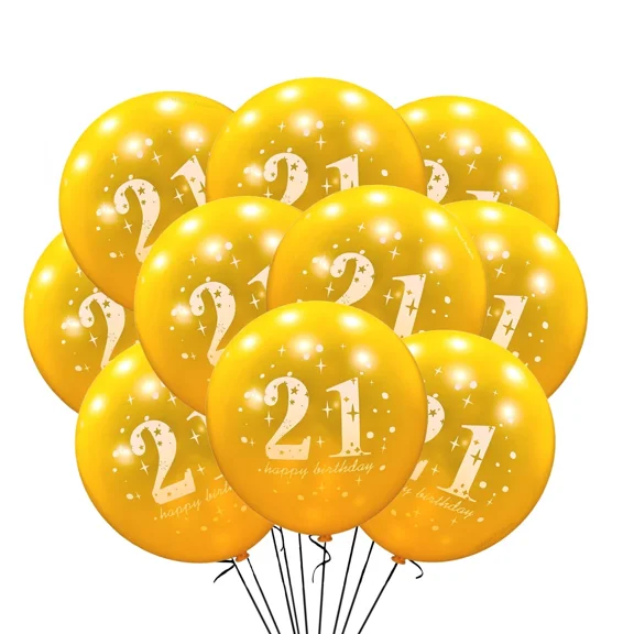 12Ct 21St Birthday Balloons Latex, Golden Happy 21 B-Day Party Decor