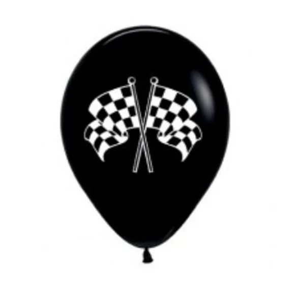 12Ct Black Checkered Racing Flag Balloons 12", Car Birthday Party Racecar